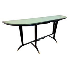 Italienische Konsole aus schwarz lackiertem Holz und grünem Glas aus der Mitte des Jahrhunderts, 1950er Jahre