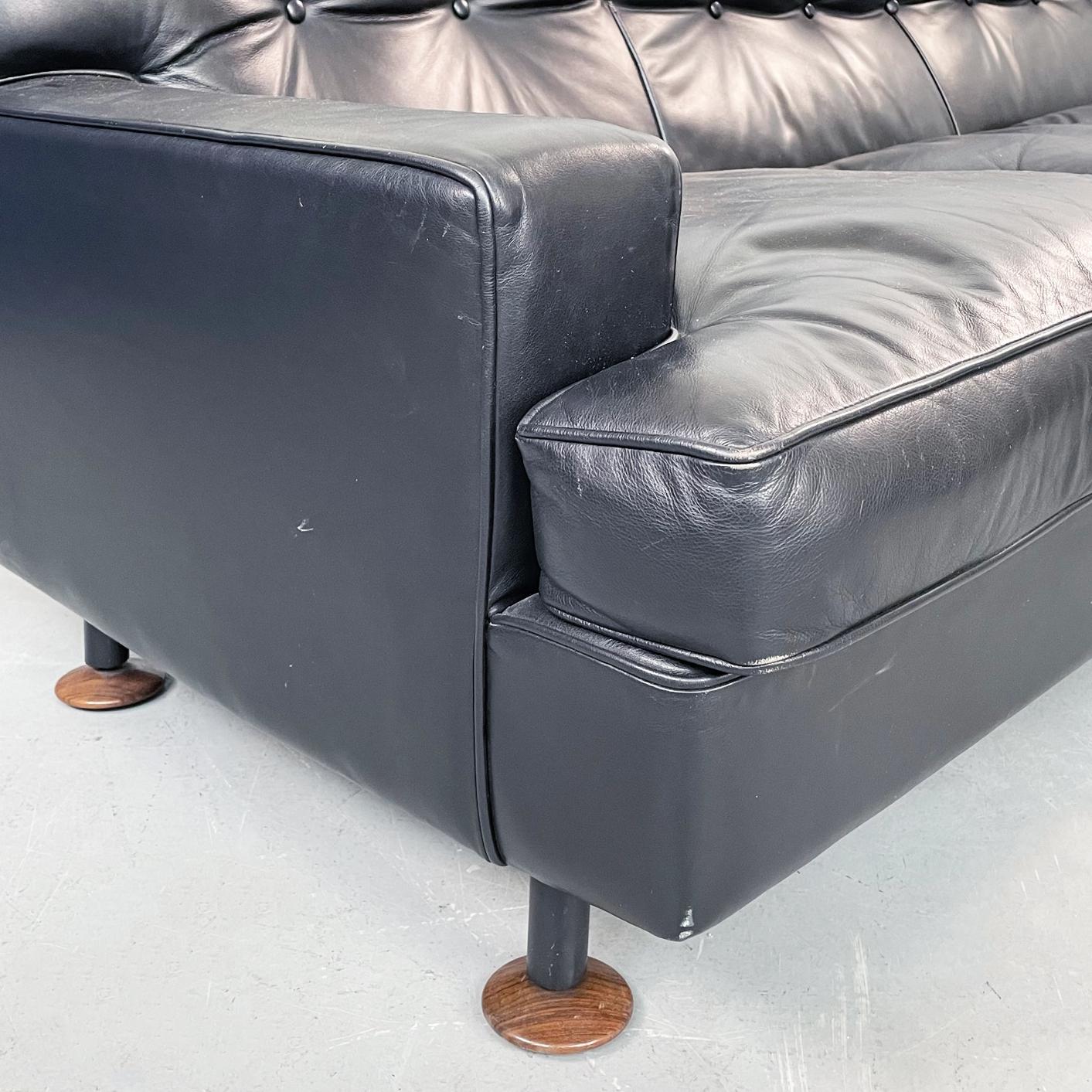 Italian Mid-Century Black Leather 4seat Sofa Quadrato by Zanuso for Arflex, 1960 6