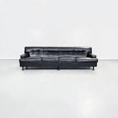 Italian Mid-Century Black Leather 4seat Sofa Quadrato by Zanuso for Arflex, 1960