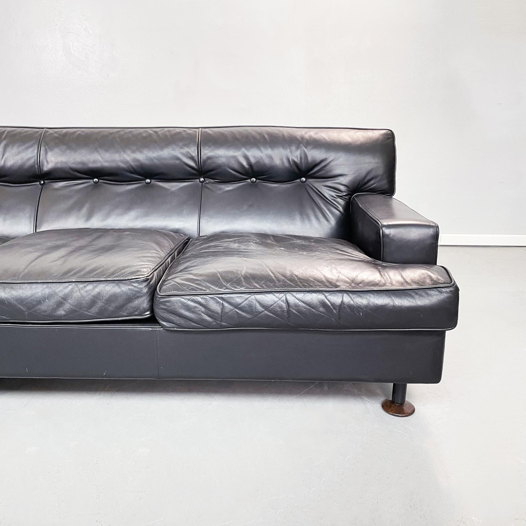 Italian Mid-Century Black Leather 4seat Sofa Quadrato by Zanuso for Arflex, 1960 1