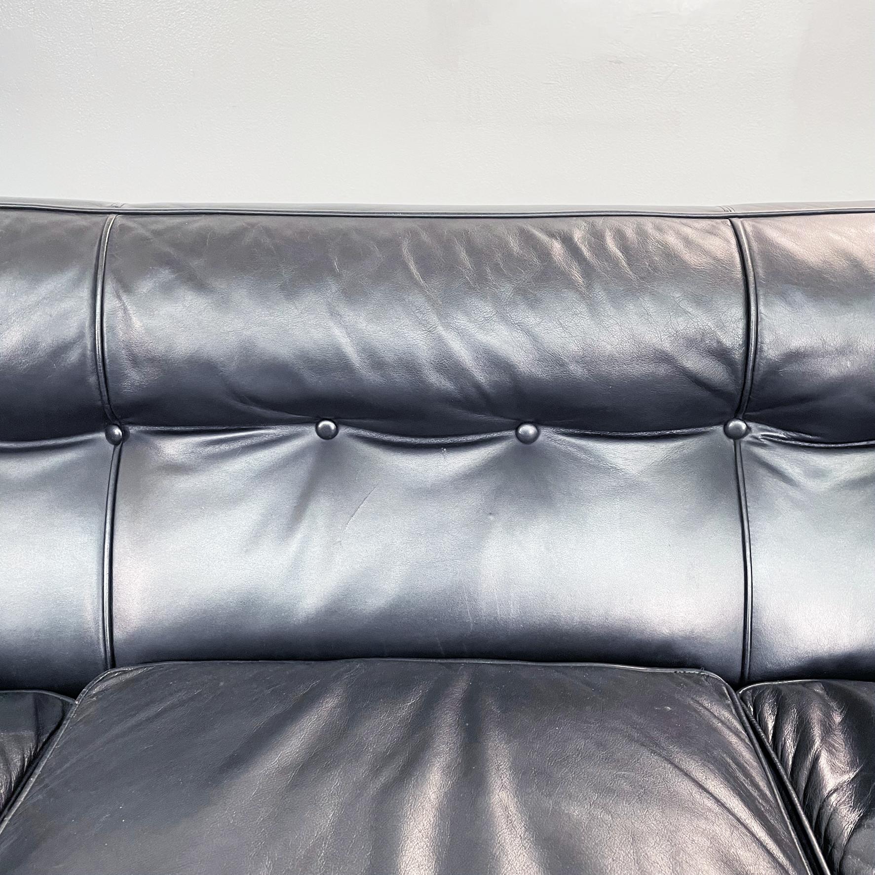 Italian Mid-Century Black Leather 4seat Sofa Quadrato by Zanuso for Arflex, 1960 2