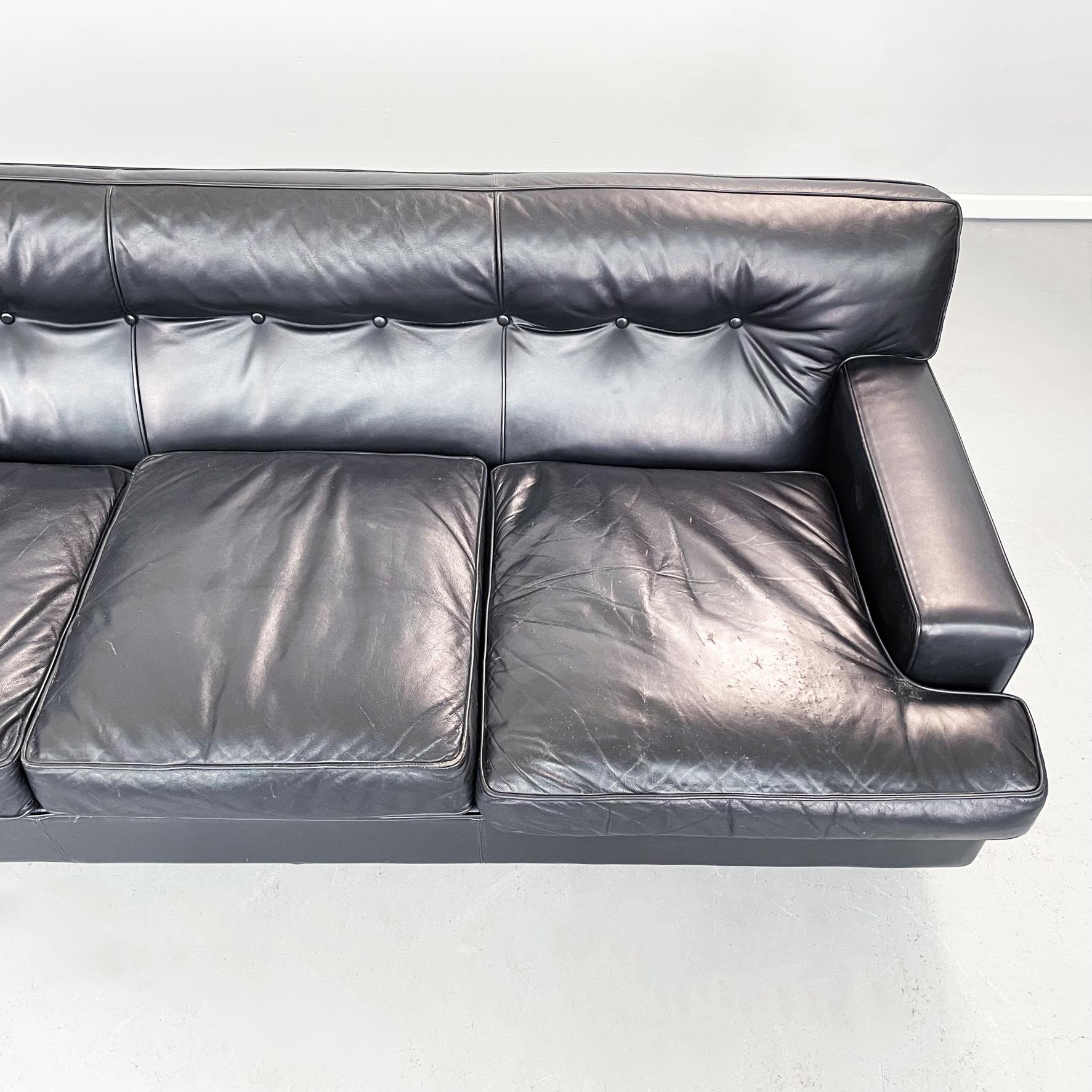 Italian Mid-Century Black Leather 4seat Sofa Quadrato by Zanuso for Arflex, 1960 3