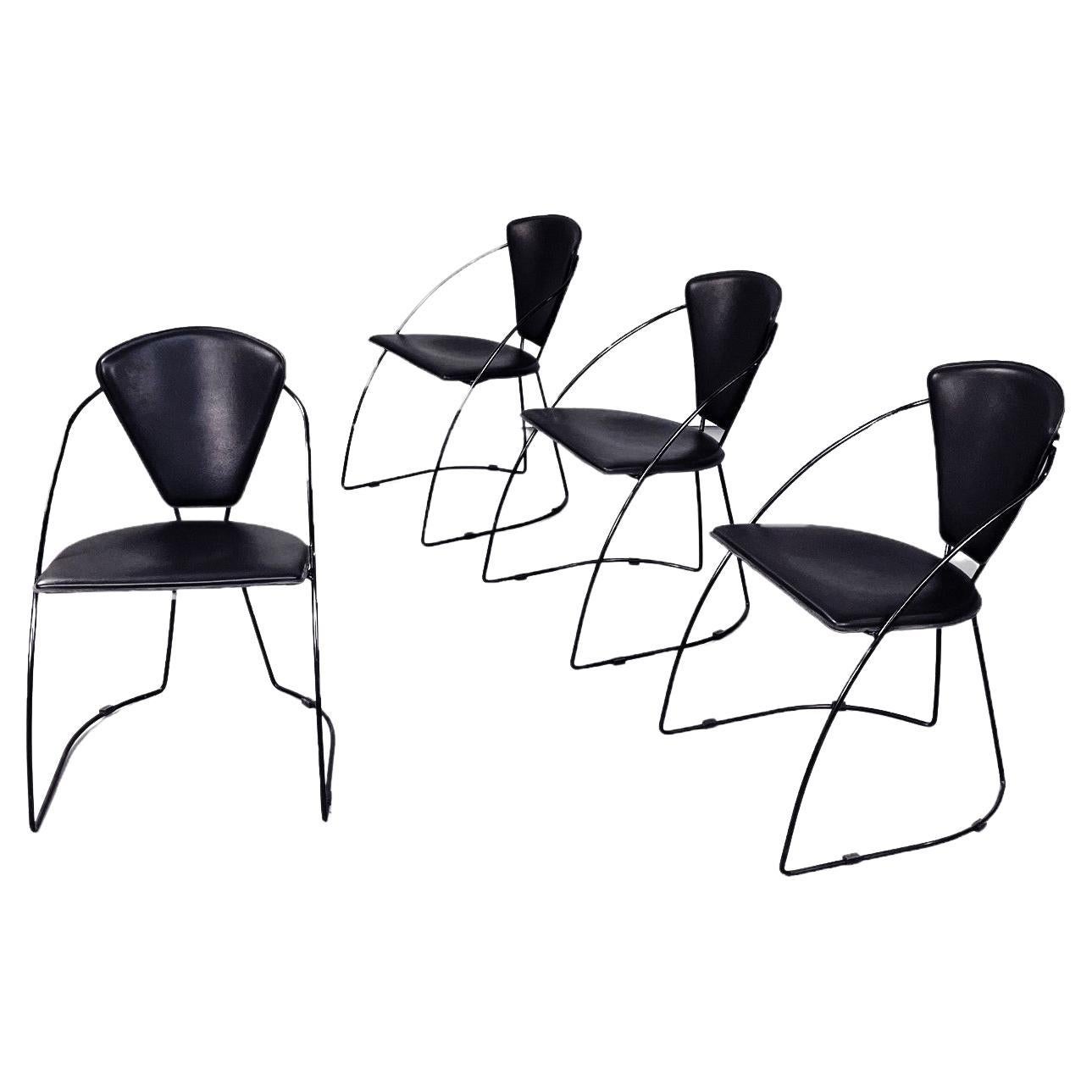 Italian Mid-Century Black Leather and Metal Chairs, 1980 For Sale at 1stDibs