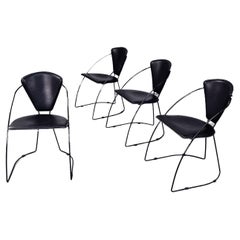 Italian Mid-Century Black Leather and Metal Chairs, 1980