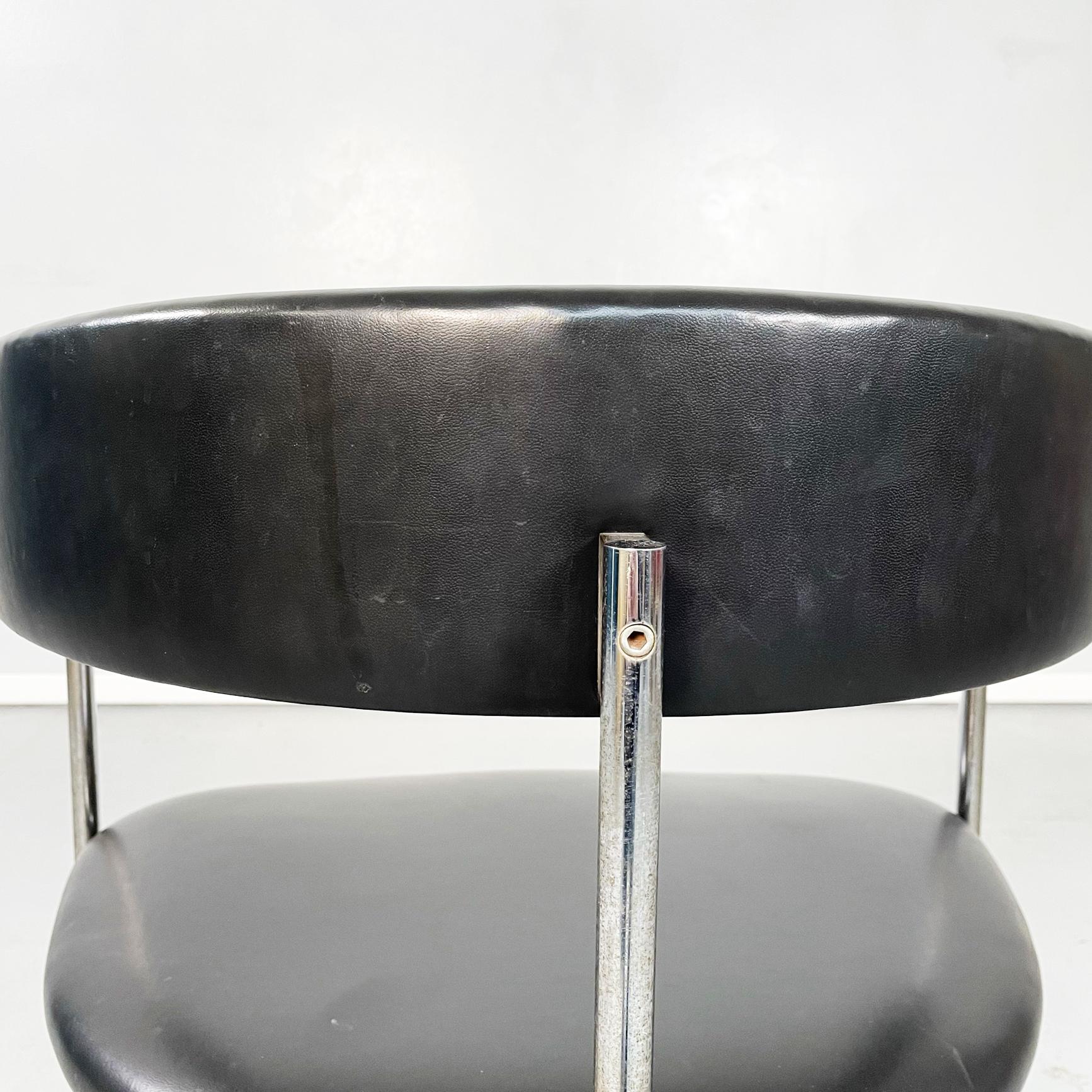 Italian Mid-Century Black Leather and Steel Armchair, 1970s 9