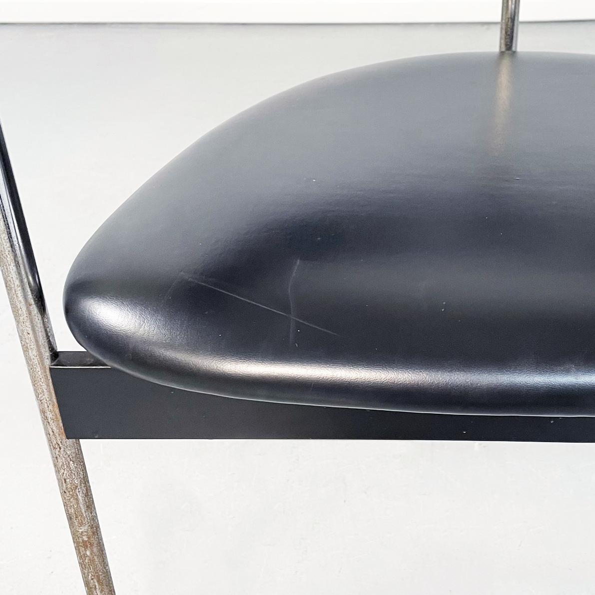 Italian Mid-Century Black Leather and Steel Armchair, 1970s 2