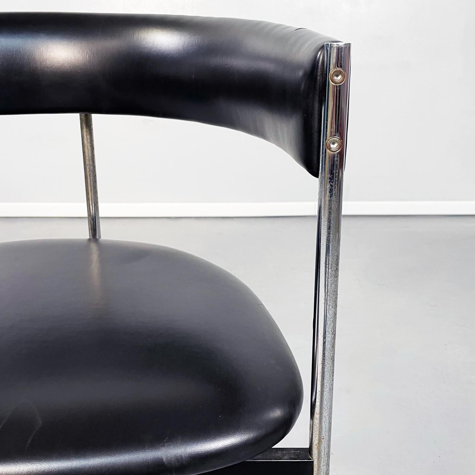 Italian Mid-Century Black Leather and Steel Armchair, 1970s 4