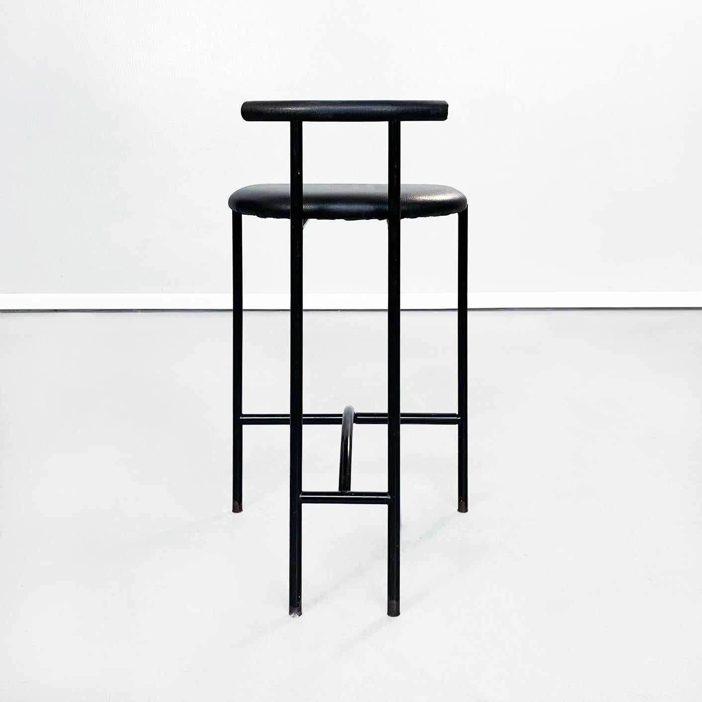 Italian Mid-Century Black Leather Stools Tokyo by Kinsman for Bieffeplast, 1980s In Good Condition In MIlano, IT