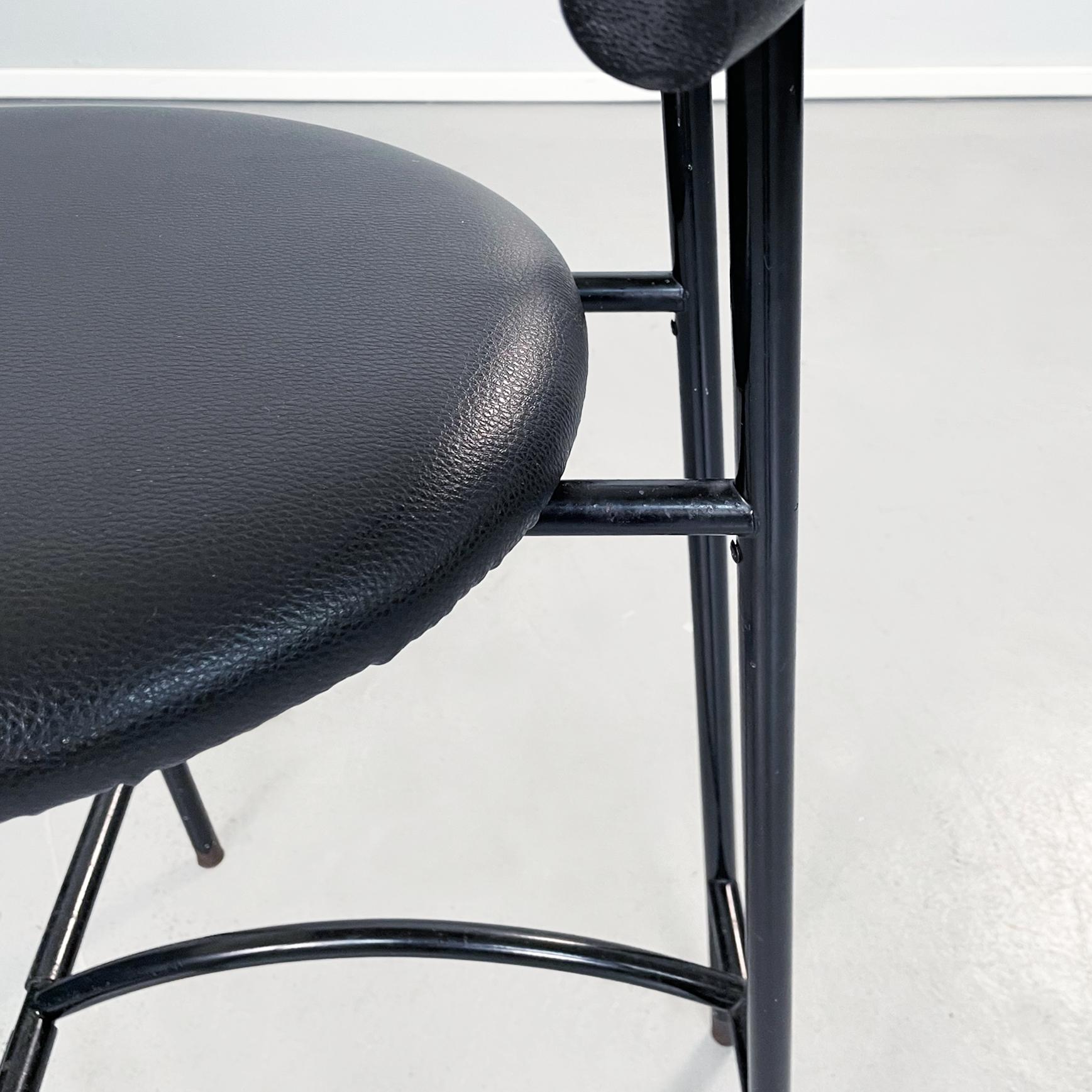 Italian Mid-Century Black Leather Stools Tokyo by Kinsman for Bieffeplast, 1980s 3