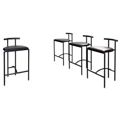 Italian Mid-Century Black Leather Stools Tokyo by Kinsman for Bieffeplast, 1980s