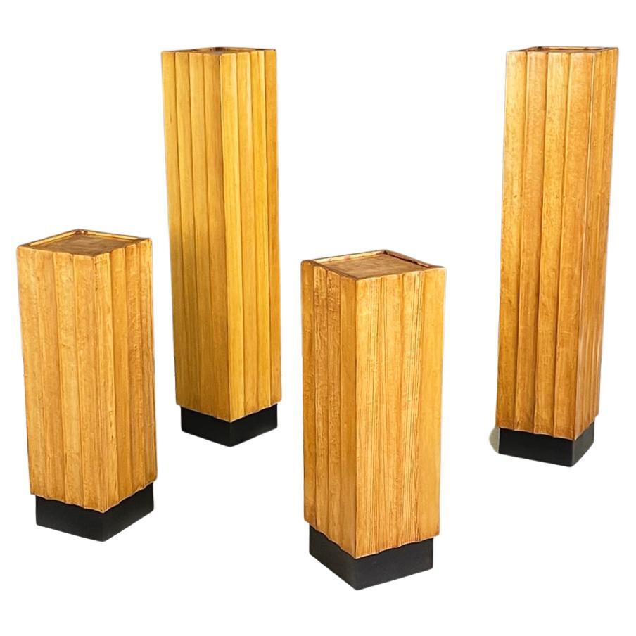 Italian Midcentury Black Light Wooden Square Pedestals with Wavy Profile, 1960s