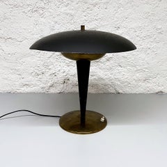 Italian Midcentury Black Metal Table Lamp with Tiltable Lampshade, 1930s