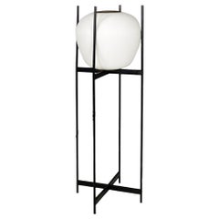 Italian mid-century black metal, white opaline glass and brass floor lamp, 1950