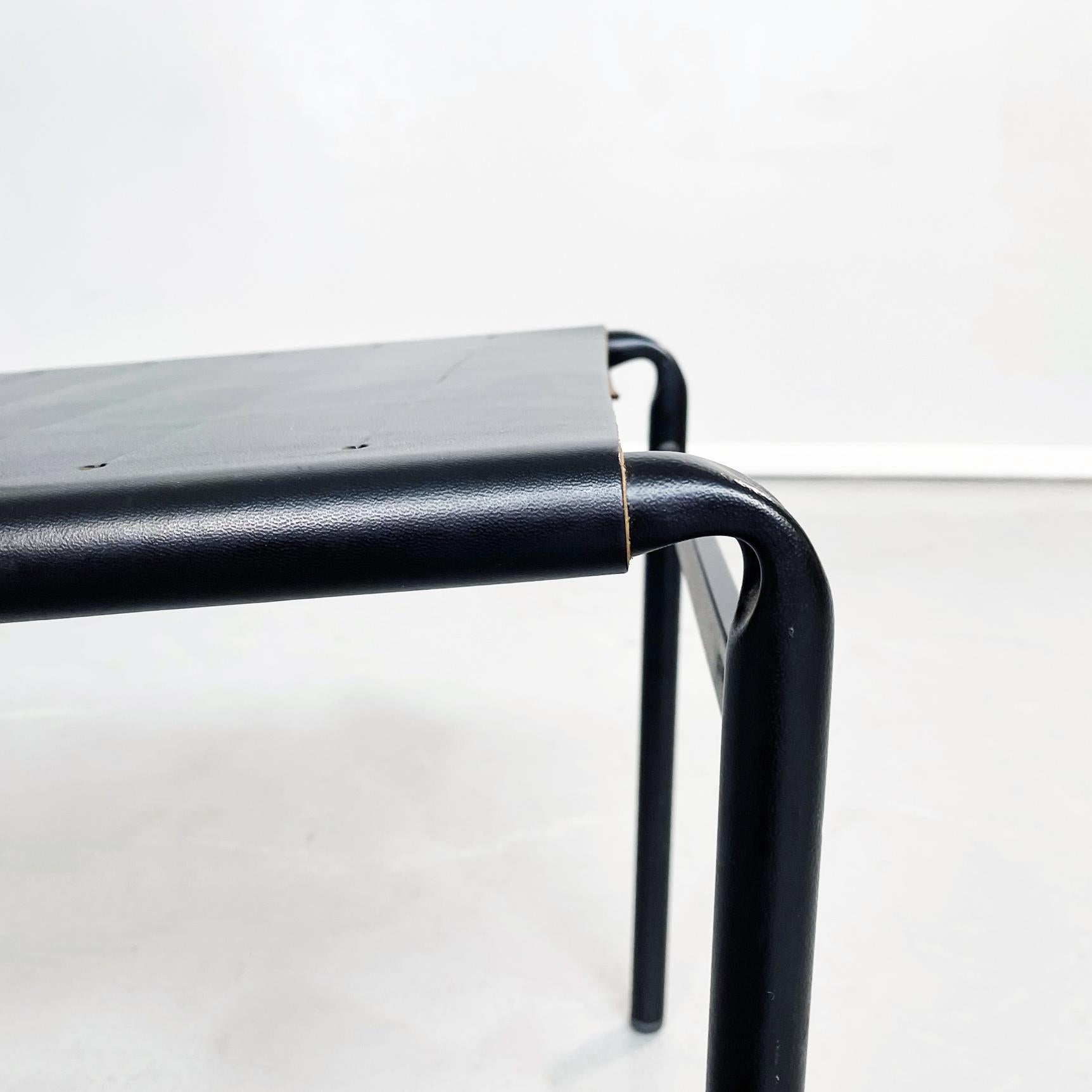 Italian Mid-Century Black Steel Leather Cafè Chairs by Starck for Baleri, 1980s For Sale 4