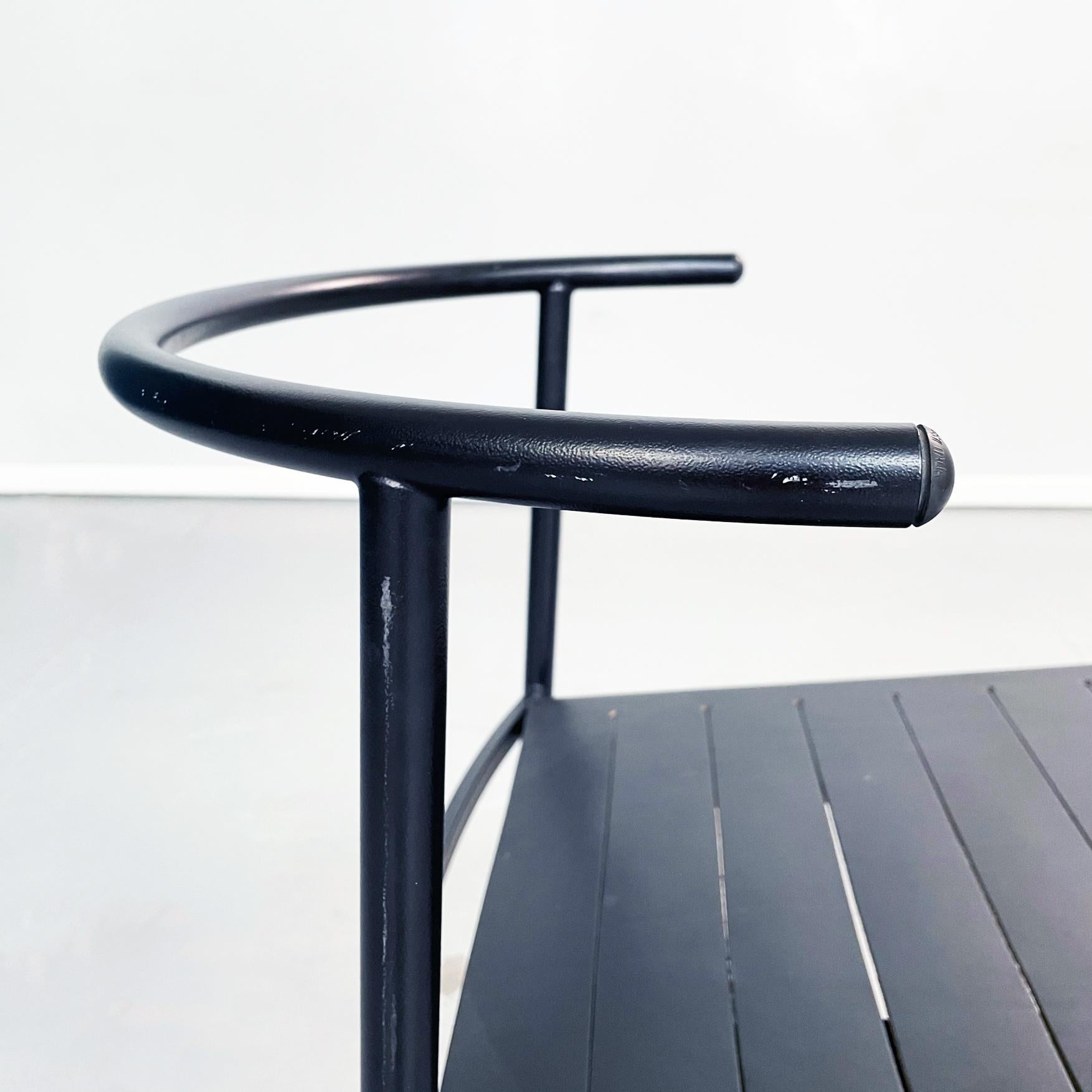 Italian Mid-Century Black Steel Leather Cafè Chairs by Starck for Baleri, 1980s For Sale 6