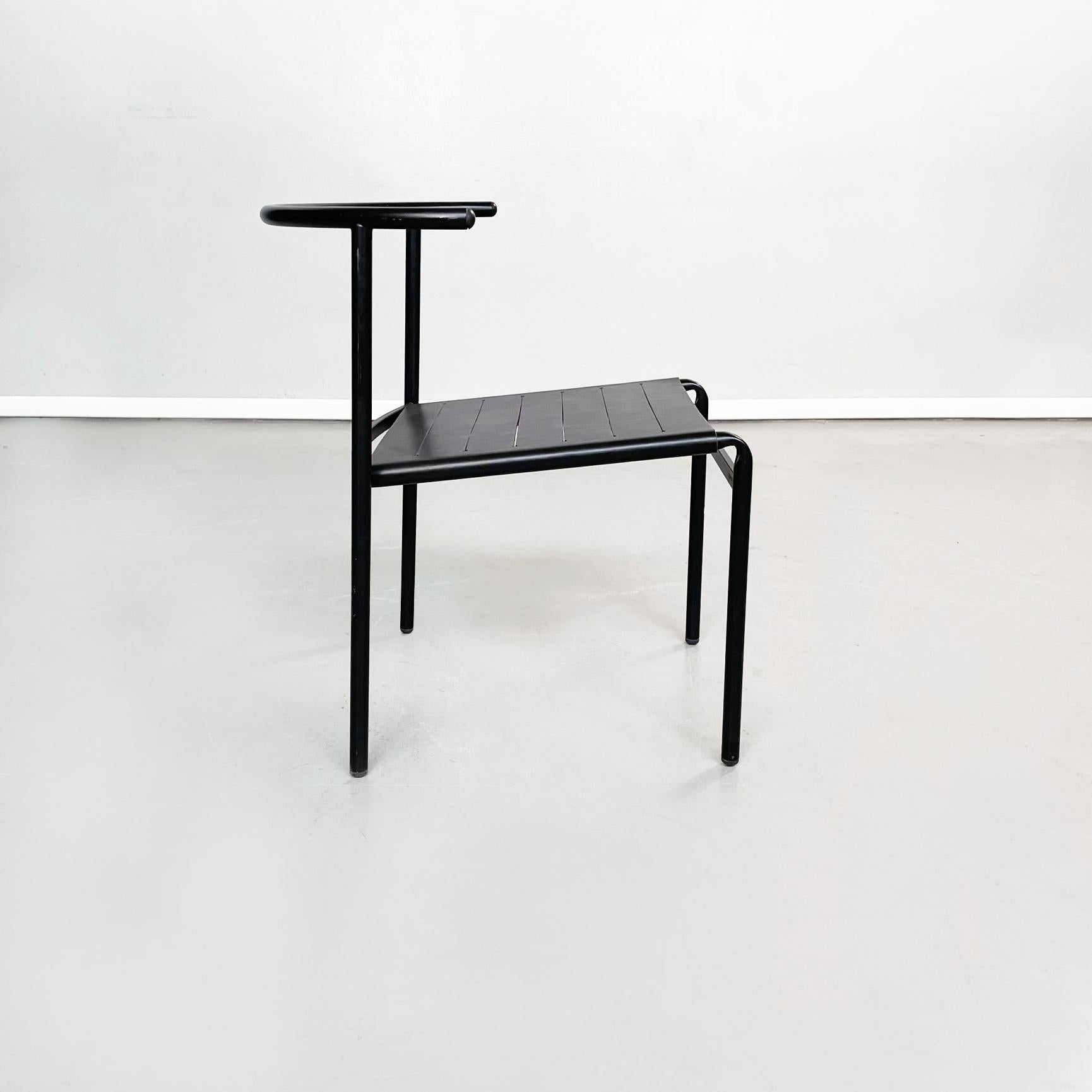 Mid-Century Modern Italian Mid-Century Black Steel Leather Cafè Chairs by Starck for Baleri, 1980s