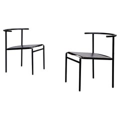 Italian Mid-Century Black Steel Leather Cafè Chairs by Starck for Baleri, 1980s