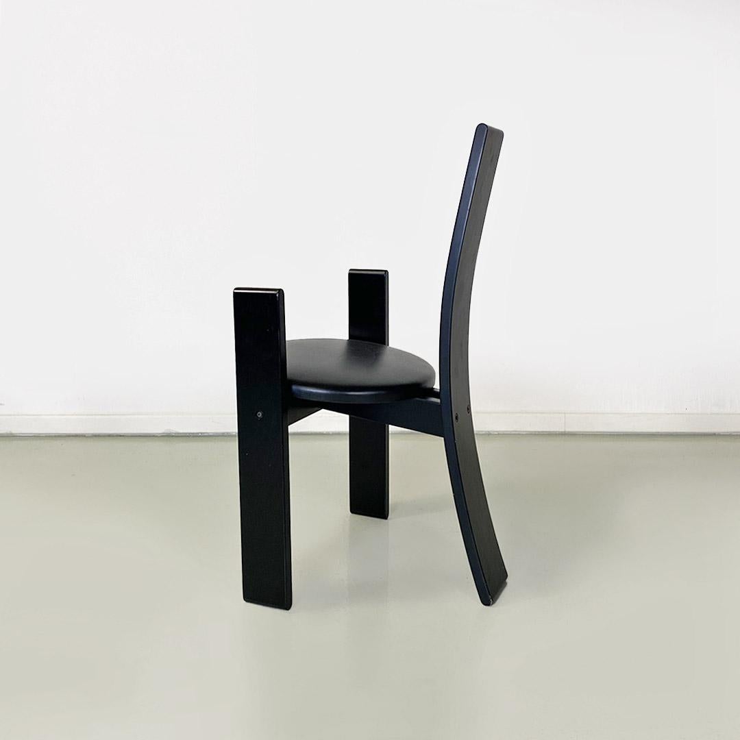 Italian Midcentury Black Wood Golem Chairs, Vico Magistretti, Carlo Poggi, 1968 In Good Condition For Sale In MIlano, IT