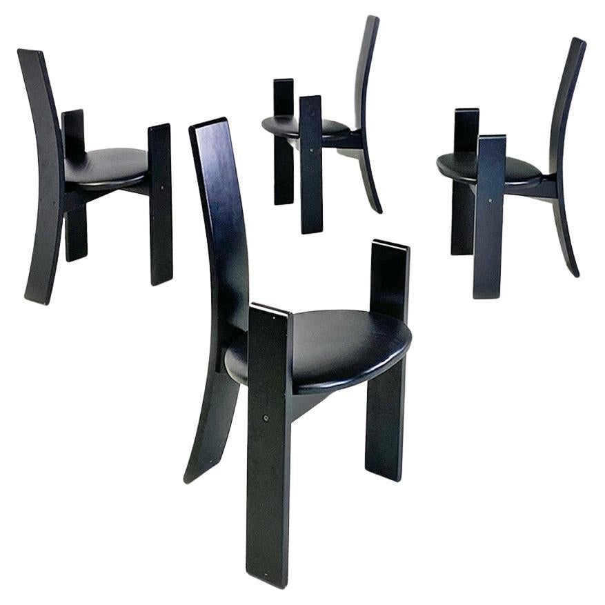 Italian Midcentury Black Wood Golem Chairs, Vico Magistretti, Carlo Poggi, 1968 For Sale