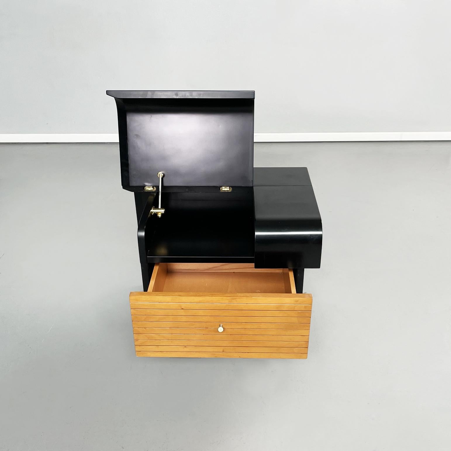 Late 20th Century Italian Mid-Century Black Wooden, Brass Bedside Tables by Pierre Cardin, 1980s