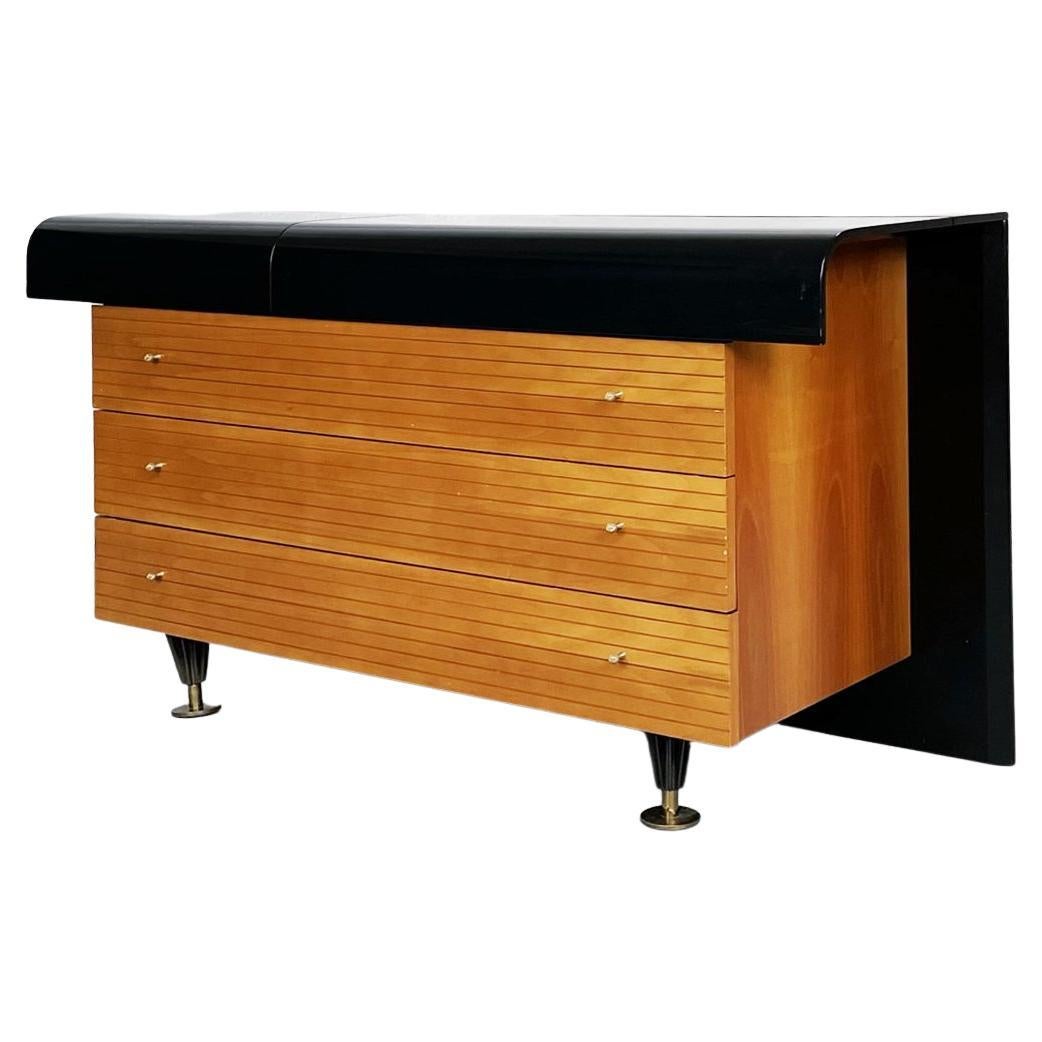 Italian Mid-Century Black Wooden, Brass Console by Pierre Cardin, 1980s