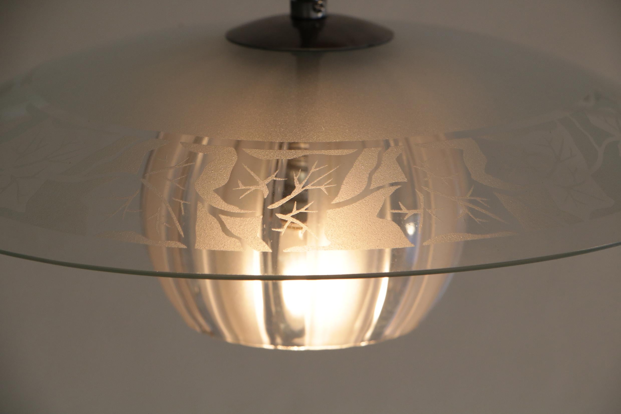 Mid-20th Century Italian Mid-Century Blown Glass Pendant Lamp Attributed to Stilnovo, 1950s For Sale
