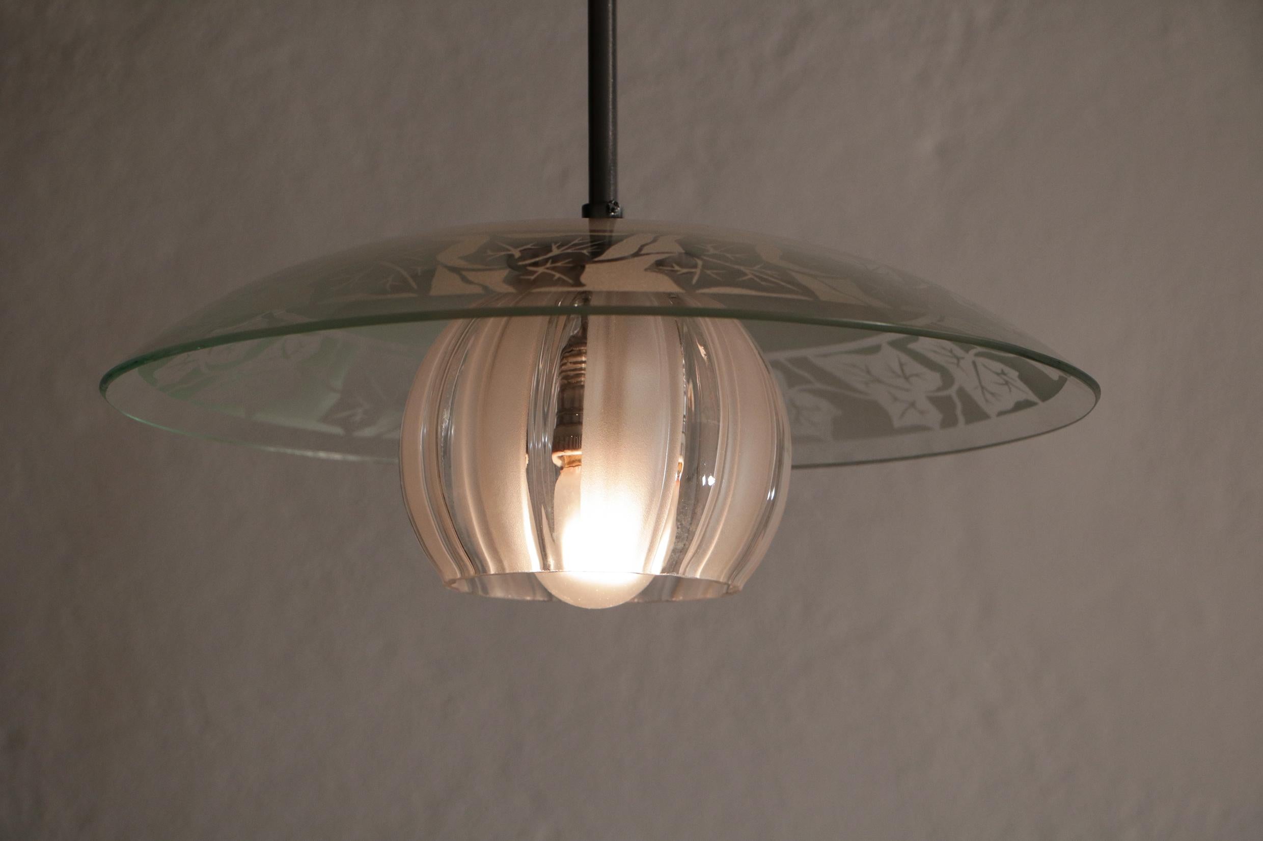 Italian Mid-Century Blown Glass Pendant Lamp Attributed to Stilnovo, 1950s