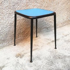Italian Midcentury Blu Laminate Stool with Iron Structure, 1950s