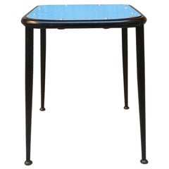 Italian Midcentury Blu Laminate Stool with Iron Structure, 1950s