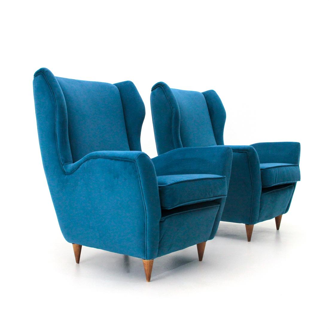 Mid-Century Modern Italian Midcentury Blu Velvet Armchair, 1950s, Set of 2 For Sale