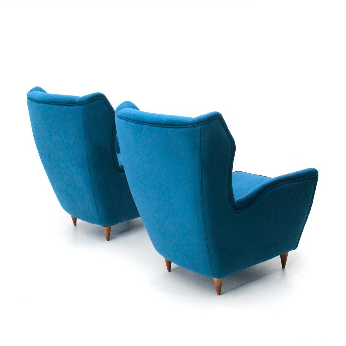 Italian Midcentury Blu Velvet Armchair, 1950s, Set of 2 For Sale 3