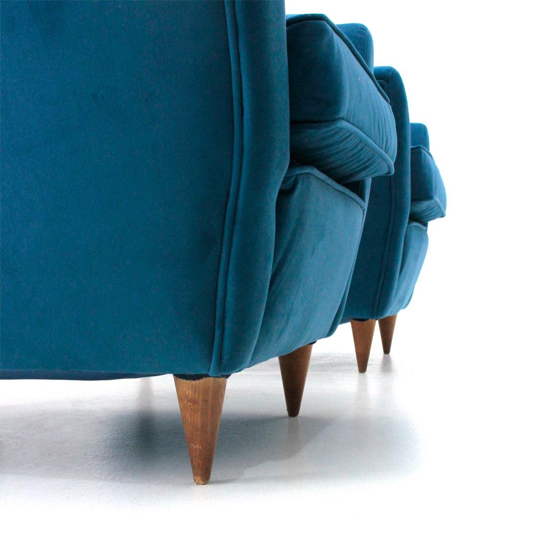 Italian Midcentury Blu Velvet Armchair, 1950s, Set of 2 For Sale 4