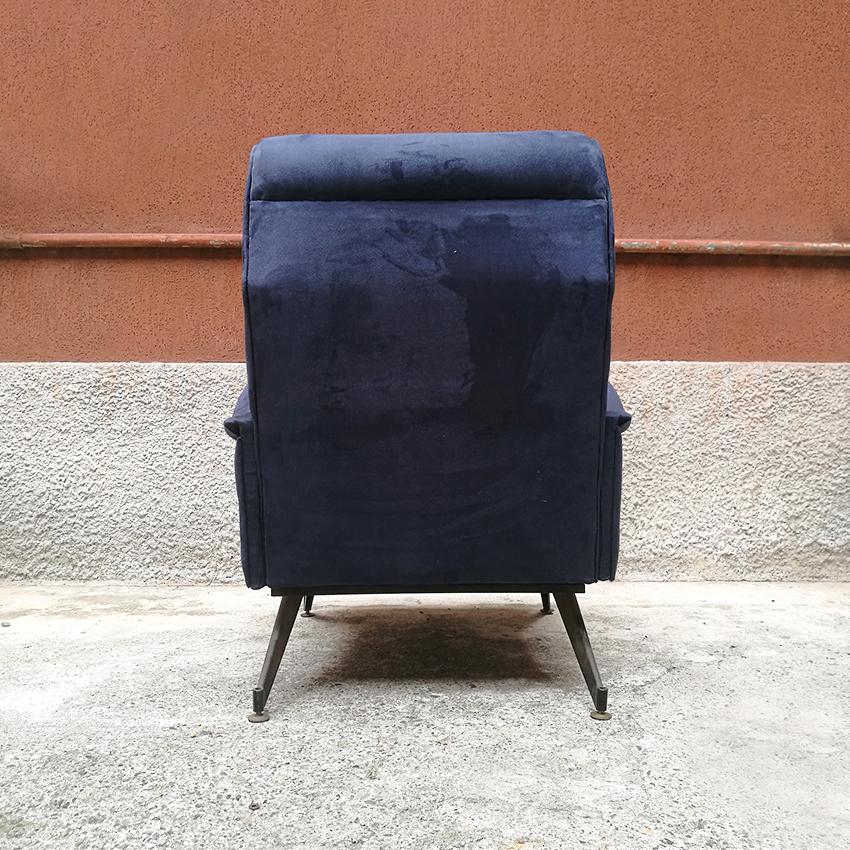 Mid-Century Modern Italian Midcentury Blu Velvet Armchair with Armrests, 1950s
