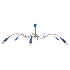 Italian Mid-Century Blue and Gold Color Chandelier, 1950s Italian Mid-Century Blue and Gold Color Chandelier, 1950s