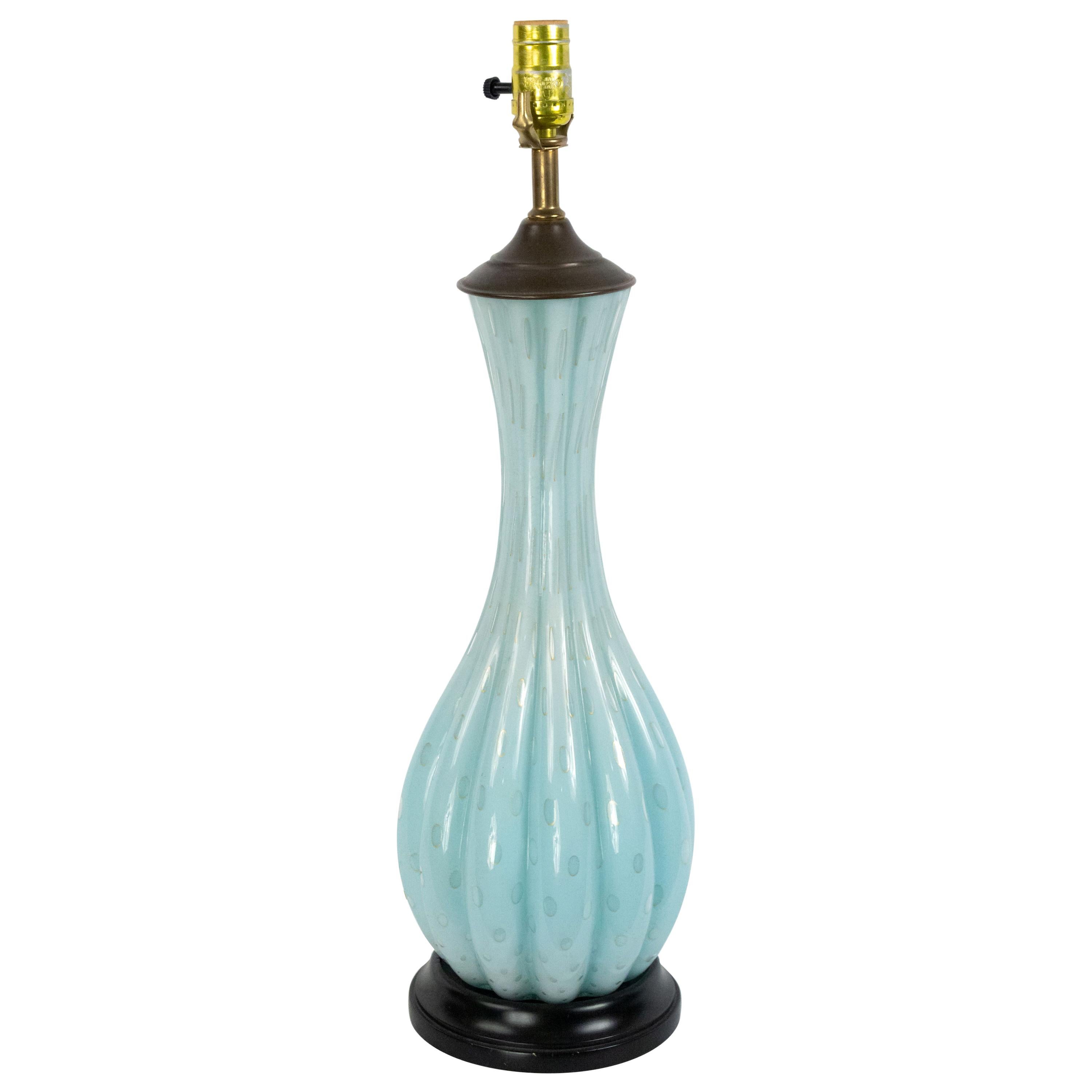 Italian Midcentury Blue Glass Table Lamp