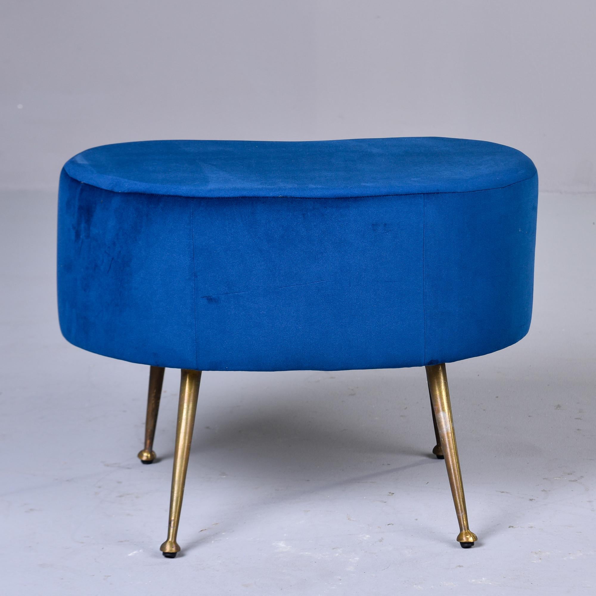 Italian Mid Century Blue Kidney Shaped Stool with Brass Legs For Sale 1