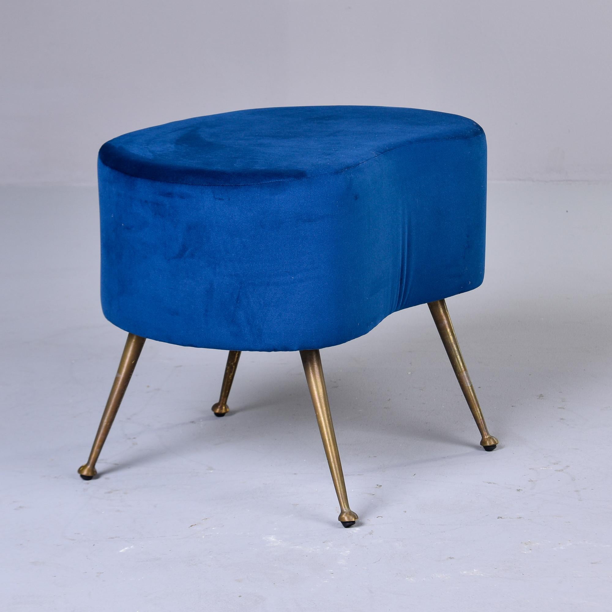 Italian Mid Century Blue Kidney Shaped Stool with Brass Legs For Sale 3