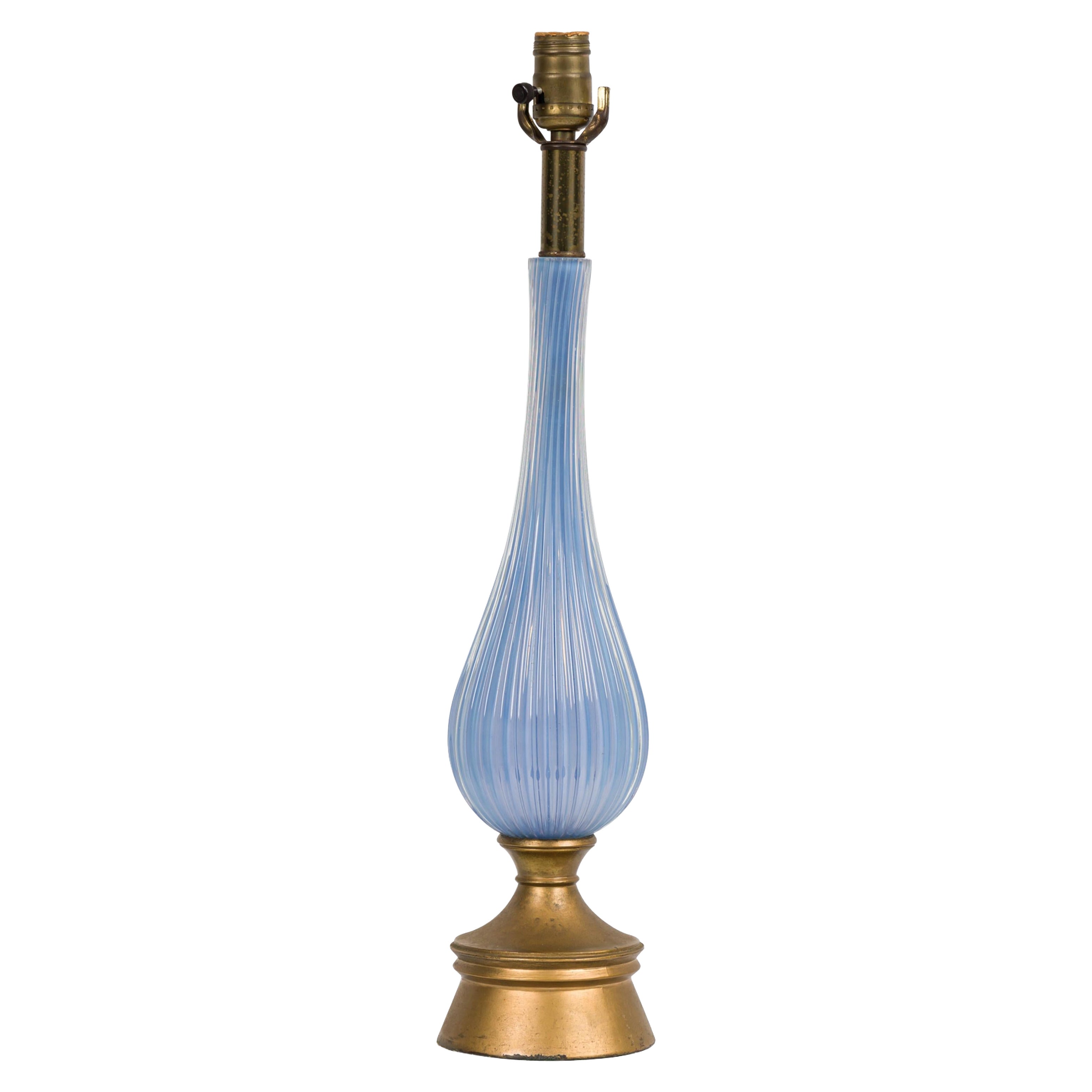 Italian Mid-Century Blue Murano Glass Table Lamp