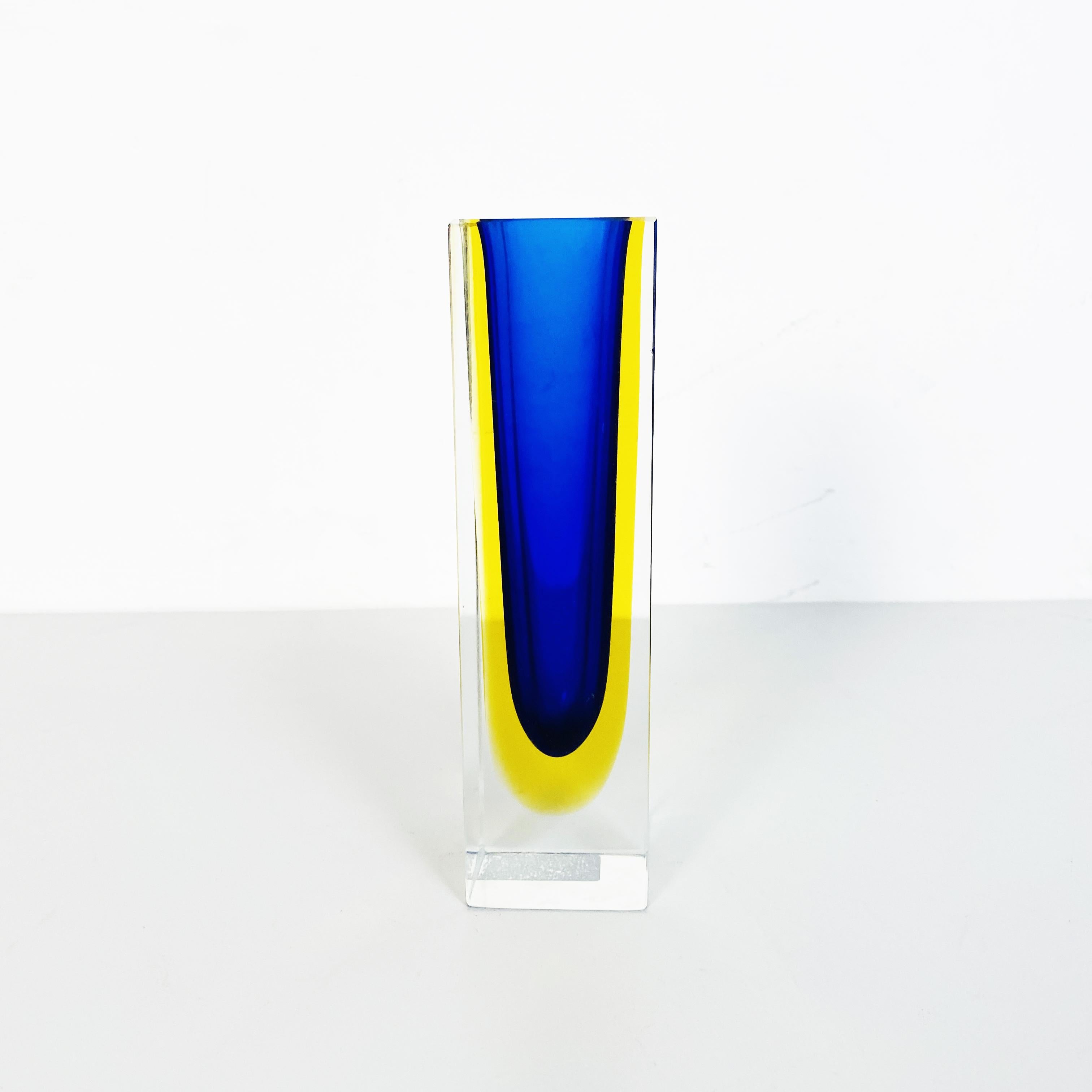 Mid-Century Modern Italian Mid-Century Blue Murano Glass Vase with Internal Yellow Shades, 1970s