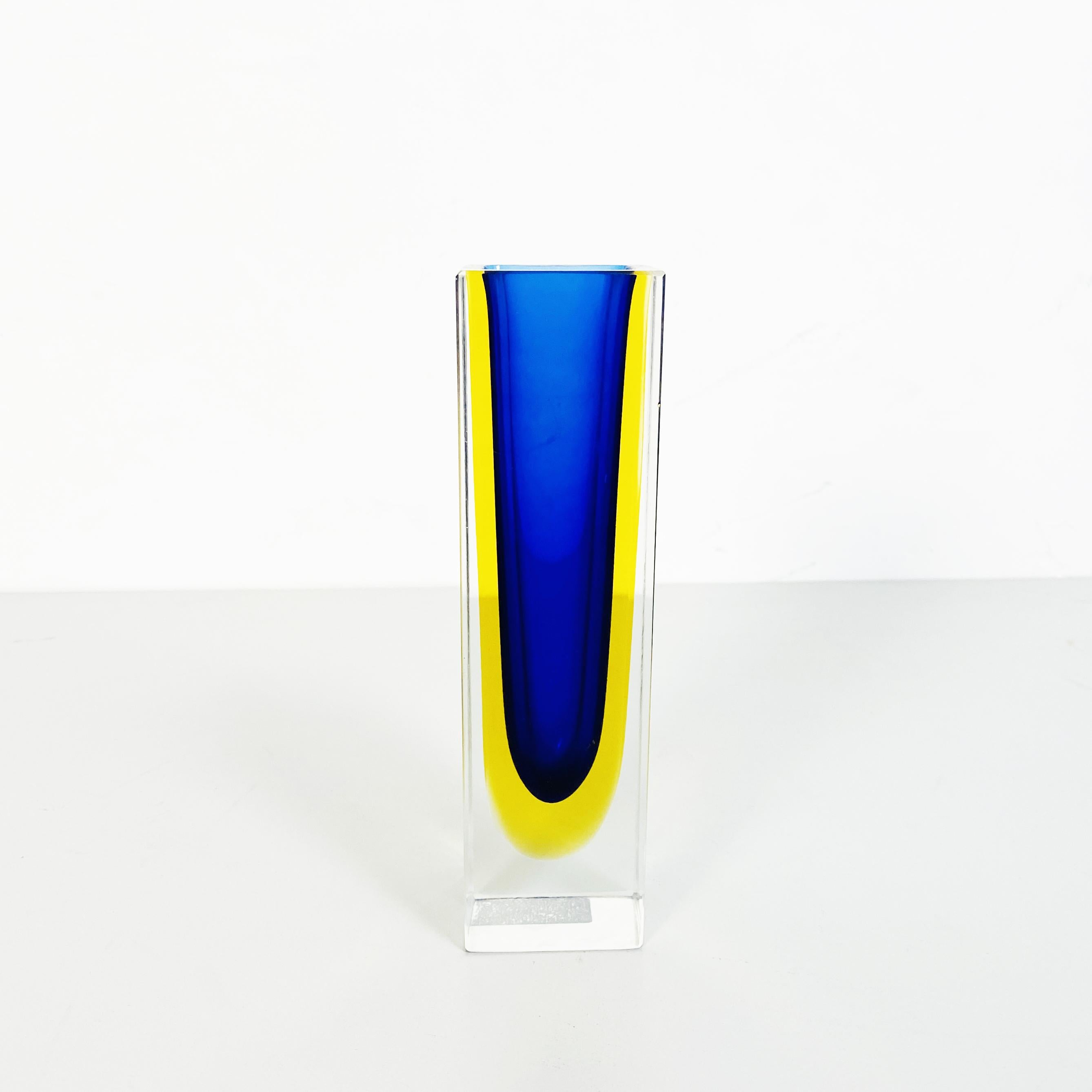 Italian Mid-Century Blue Murano Glass Vase with Internal Yellow Shades, 1970s 2
