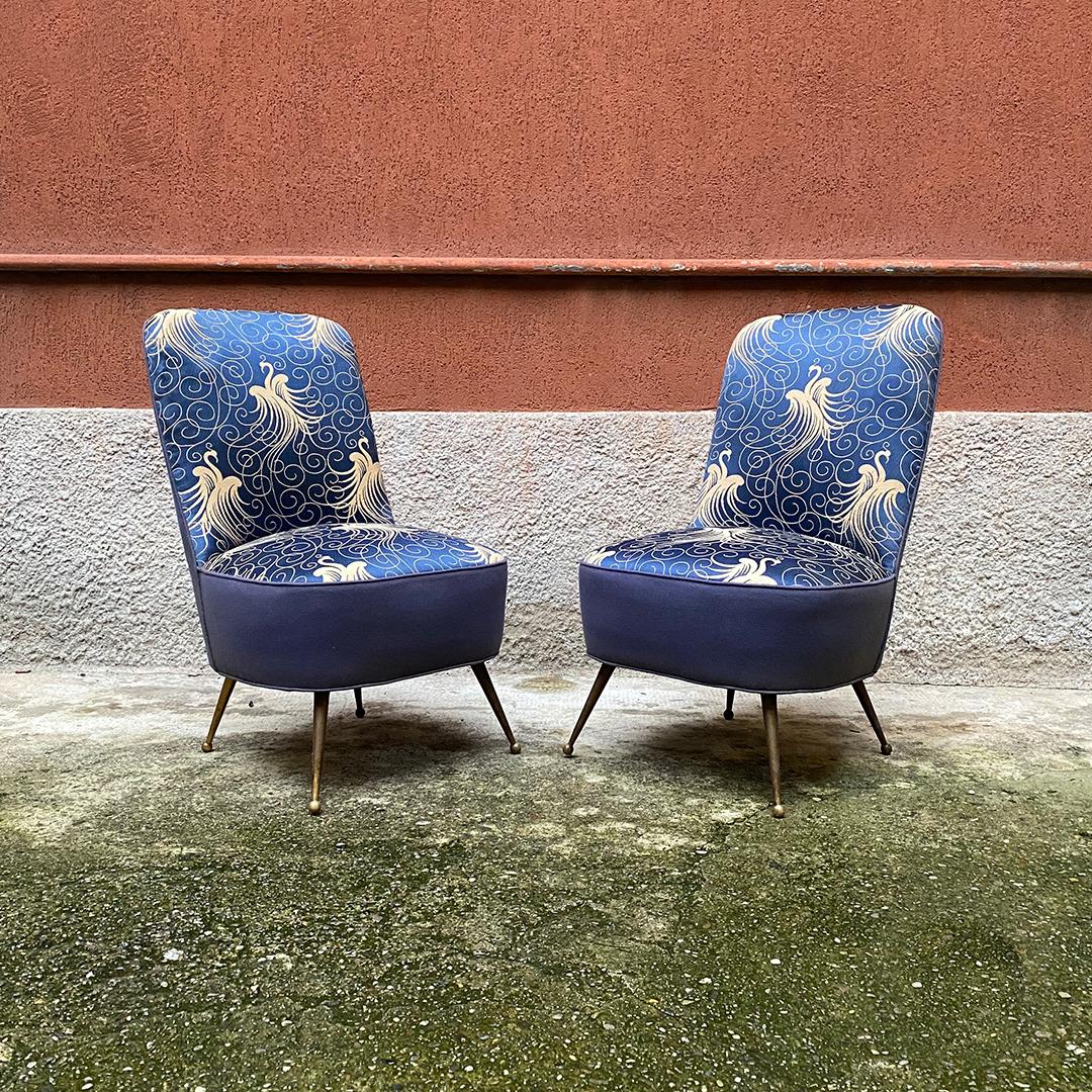 Mid-Century Modern Italian Midcentury Blue Original Fabric Armchairs with Liberty Motif, 1950s