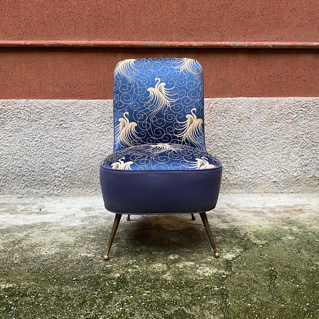 Mid-20th Century Italian Midcentury Blue Original Fabric Armchairs with Liberty Motif, 1950s