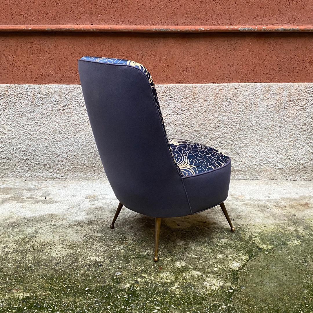 Italian Midcentury Blue Original Fabric Armchairs with Liberty Motif, 1950s 1