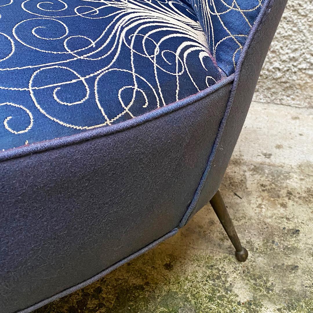Italian Midcentury Blue Original Fabric Armchairs with Liberty Motif, 1950s 2
