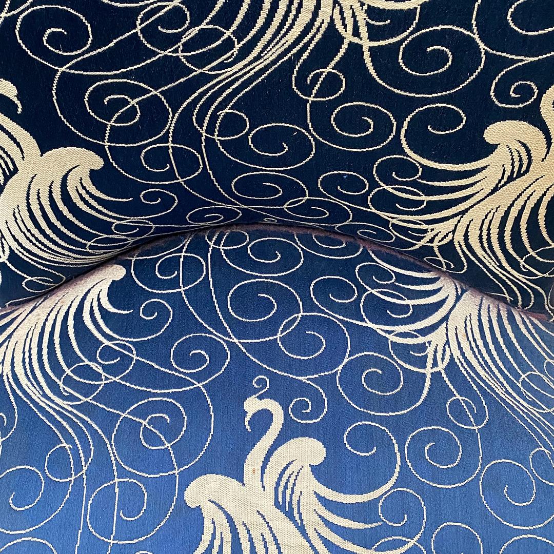 Italian Midcentury Blue Original Fabric Armchairs with Liberty Motif, 1950s 3