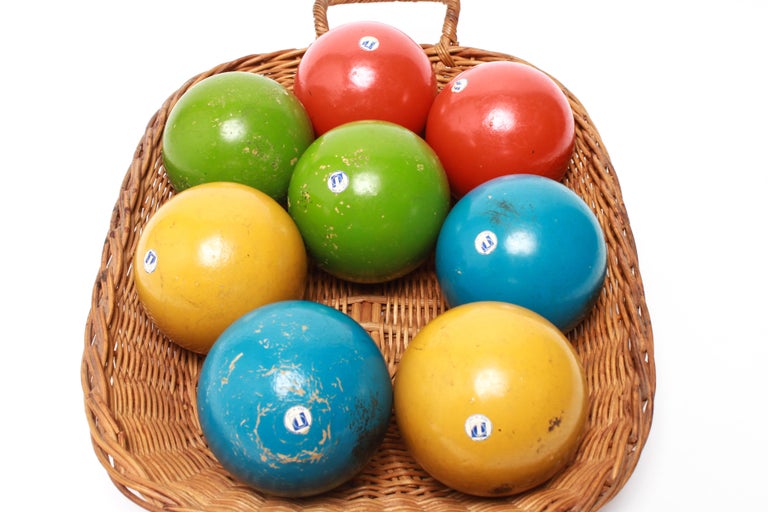 Italian Midcentury Bocce Balls with Basket at 1stDibs