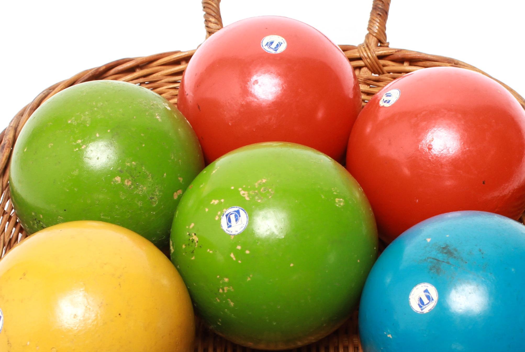 20th Century Italian Midcentury Bocce Balls with Basket