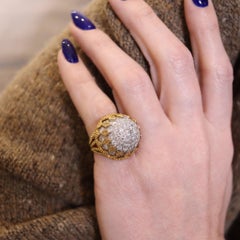 ITALIAN Mid Century Bombe Cocktail Ring In 18Kt Gold & Platinum 5.60 Cwt Diamond