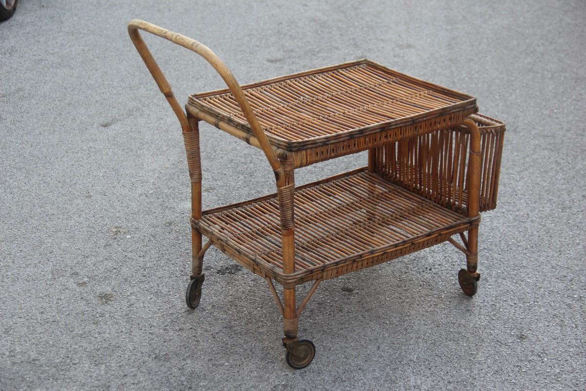Italian Midcentury  Bar Cart Rattan, 1950s Italian Design  6