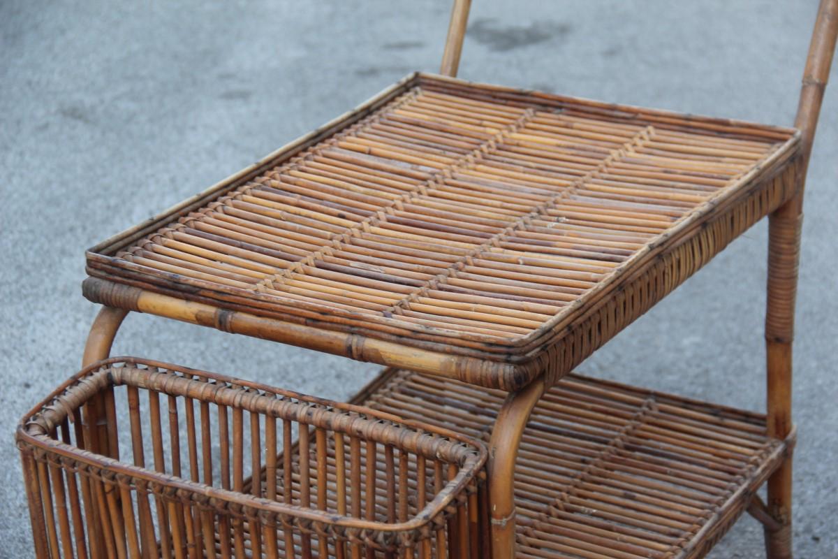 Italian Midcentury  Bar Cart Rattan, 1950s Italian Design  In Good Condition In Palermo, Sicily